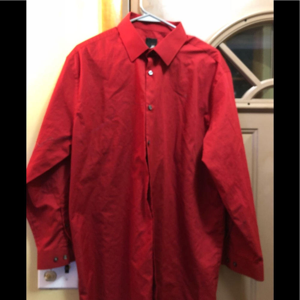 JF J FEERAR Red Long Sleeved Button Up Dress Shirt